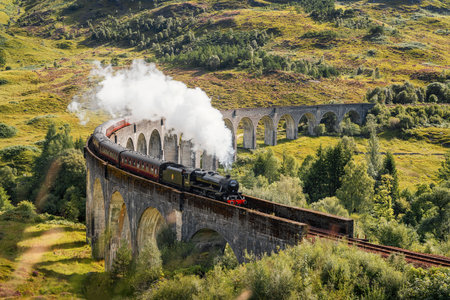 Steam Train on Glenfinnan Viaduct in Scotland in August 2020, post processed using exposure...