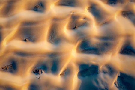 Top down sand dunes of desert in south Socotra, Yemen, taken in November 2021, post processed using exposure bracketingの写真素材