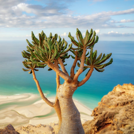 Bottle Tree on a Mountain Site in Socotra, Yemen, taken in November 2021, post processed using...