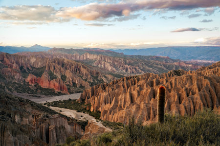Tupiza Canyon in Bolivia during sunsetの写真素材