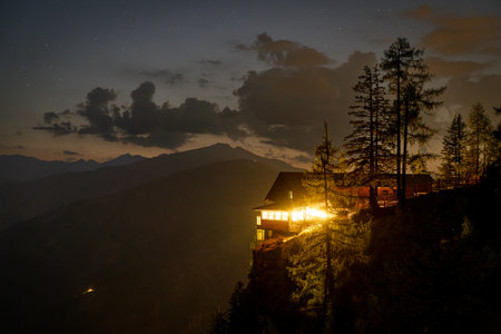 Hut in the Austrian Alps under the Milky Wayの写真素材