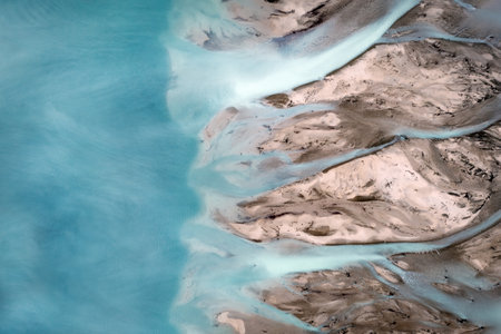 Glacier River Aerial Top Downの写真素材