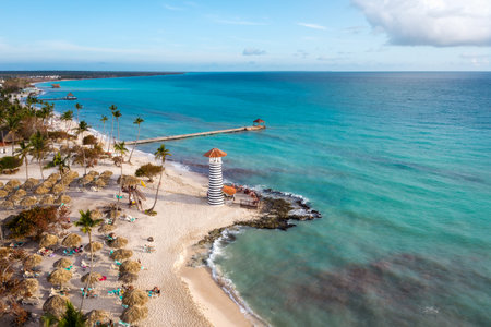 Turquoise White Beach in Dominican Republicの写真素材