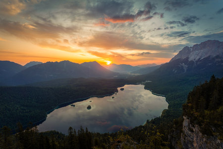 Sunset over Mountain Lakes with Hut