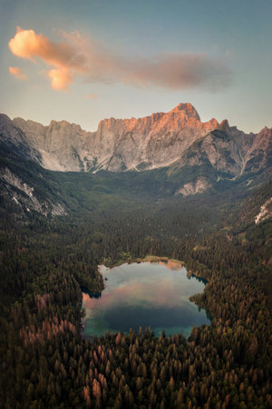 Lake Fusine in Italyの写真素材
