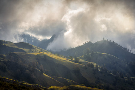 Over the Clouds along the slopes of a Volcanoの写真素材