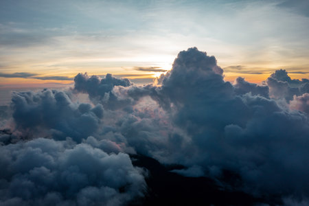 Over the Clouds along the slopes of a Volcanoの写真素材