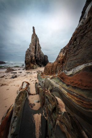 Asturias Playa de Mexota Seastack in Spainの写真素材