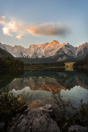 Lake Fusine in the Dolomites, Italyの写真素材