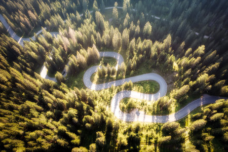 Curvy Mountain Road in the Dolomites, Italy