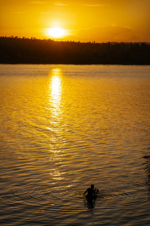 Man Floating in Waterの写真素材