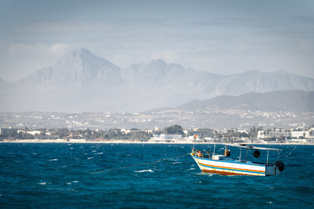 Boat in the Bay of Monastir Tunisiaの写真素材