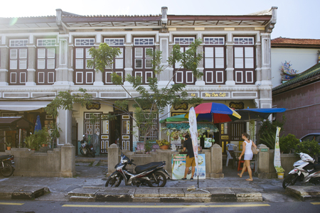 Street view with Old architecture style buildings in canon street, George Town, Penang, Malaysiaのeditorial素材