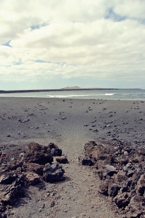 Lonely black beach - Lanzarote, Canary Islands.の写真素材