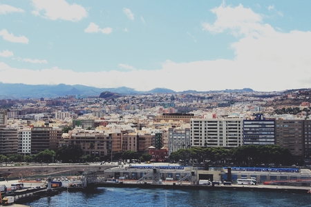 View at Santa Cruz de Tenerife from cruise ship - Canary Islands, Spainの写真素材