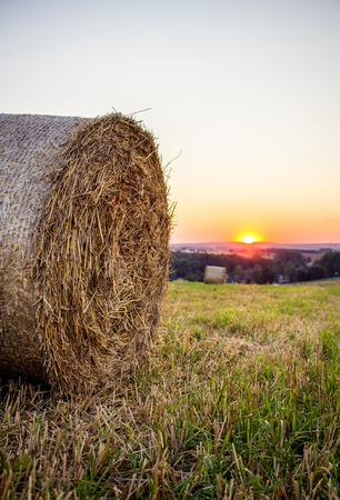 Straw bales at sunset - Saxony, Germany