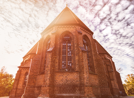 Beautiful church with a dramatic sky - Wustrow, Germanyの写真素材