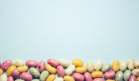 Assorted multicolored jelly beans with copyspaceの写真素材