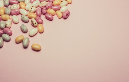 Assorted multicolored jelly beans with copyspaceの写真素材
