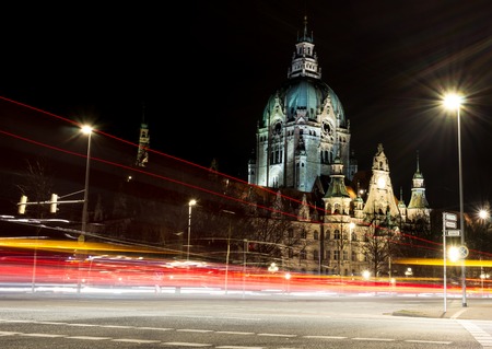 New City Hall of Hannover by night.の写真素材