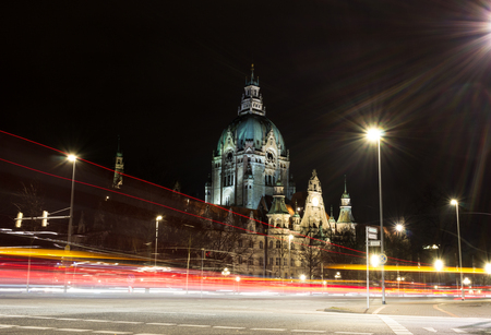 New City Hall of Hannover by night.の写真素材