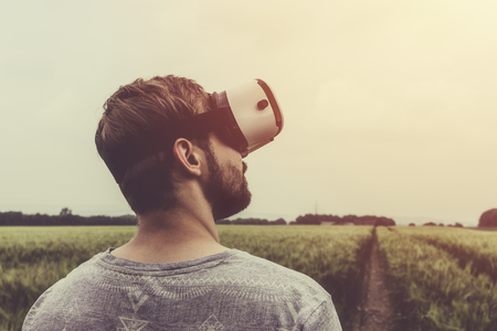 Man using Virtual Reality Glasses.の写真素材