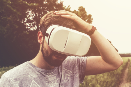 Man using Virtual Reality Glasses.