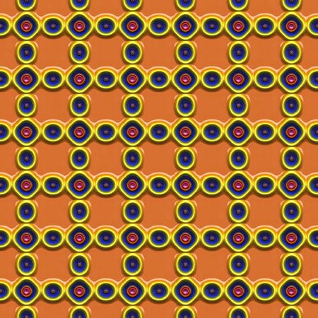 seamless texture of plastic blue and yellow ornaments on brownの写真素材