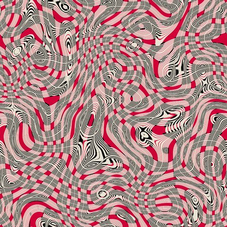 texture of round and curly shapes in black, pink and white on red