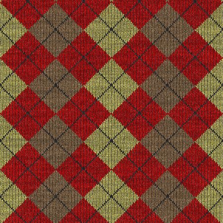 seamless texture of knitted wool gingham squares in red, yellow and brown