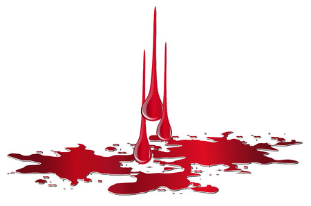 Vector puddle of blood with drops isolated on white background. Red plash of bloodのイラスト素材