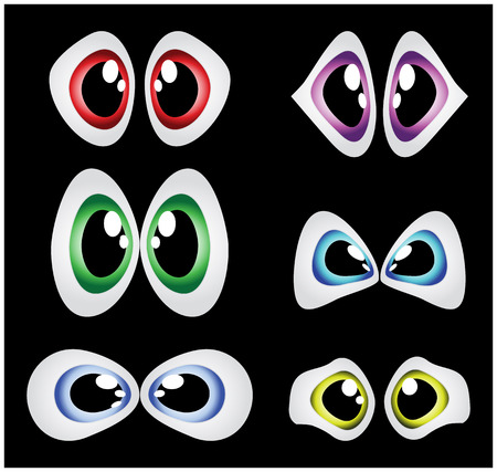 Vector cartoon eyes set isolated on black backgroundのイラスト素材