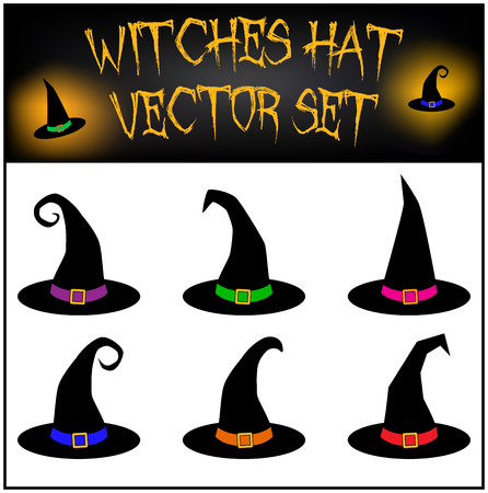 Vector set of Halloween witches hat silhouette. Illustration isolated on white backgroundのイラスト素材