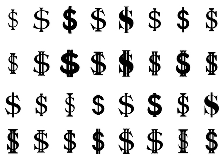Set of flat simple us dollar sign set.  silhouette vector illustration isolate on white backgroundのイラスト素材