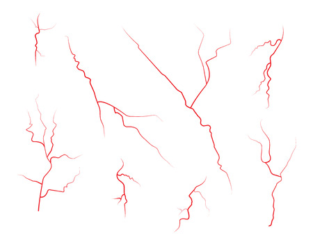 Set of human eye veins, red blood vessels, blood system.  Vector illustration isolated on white backgroundのイラスト素材