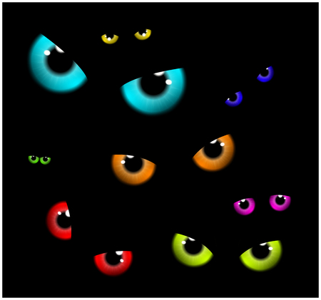 Image of Happy Halloween  spooky background Flat design. Vector illustration of invitation card with scary eyes, eyeballs, iris.のイラスト素材