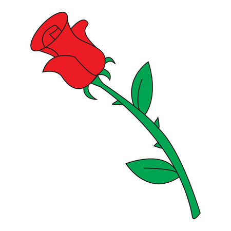 Image of cartoon red rose icon. Vector illustration isolated on white background.のイラスト素材