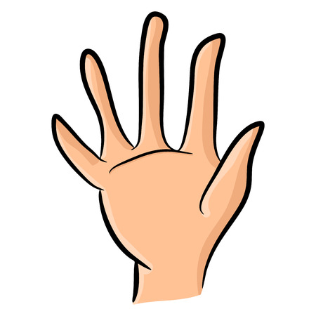 Image of cartoon human hand, gesture open palm, waving, . Vector illustration isolated on white background.のイラスト素材