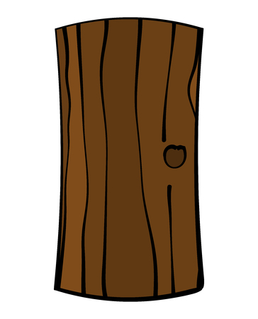 Image of old, ruined wooden door, gate. Witches house door. Vector illustration isolated on white background.のイラスト素材