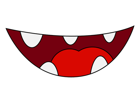 Cartoon smile, mouth, lips with teeth and tongue. vector illustration isolated on white backgroundのイラスト素材