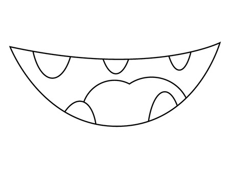 Cartoon smile, mouth, lips with teeth. vector silhouette, outline illustration isolated on white backgroundのイラスト素材