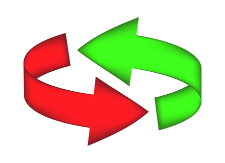 Arrow symbol, red, green icon clipart cycle business concept. Vector illustration isolated on white background.のイラスト素材