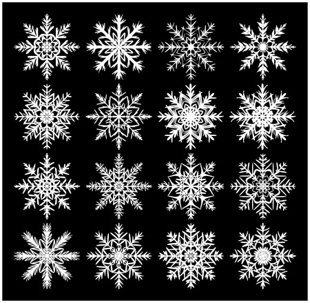 Snowflake silhouette icon, symbol, design. Winter, christmas vector illustration isolated on the black background.のイラスト素材