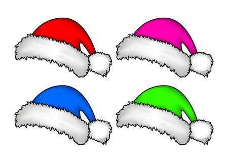 Santa hat, Christmas cap icon set, symbol, design. Winter vector illustration isolated on white background.のイラスト素材