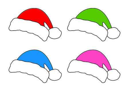 Santa hat, Christmas cap icon set, symbol, design. Winter vector illustration isolated on white background.のイラスト素材