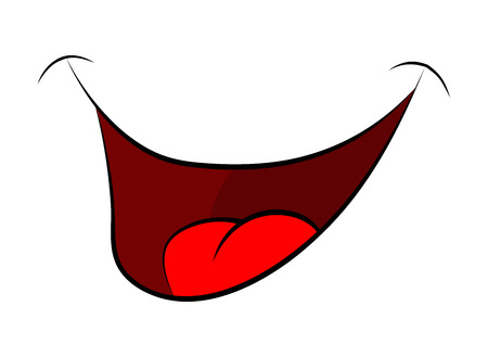 Cartoon smile, mouth, lips with teeth and tongue. vector illustration isolated on white backgroundのイラスト素材