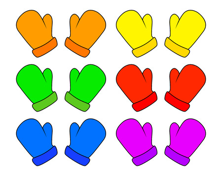Christmas mittens set, cartoon gloves design, icon, symbol. Winter vector illustration isolated on white background.のイラスト素材