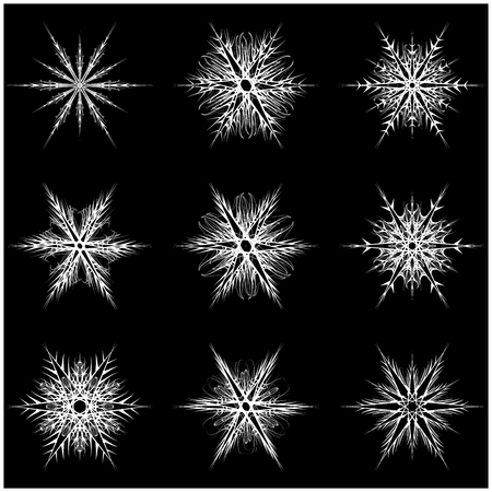 Snowflake silhouette icon, symbol, design. Winter, christmas vector illustration isolated on the black background.のイラスト素材