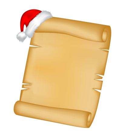 Christmas paper scroll card with santa cap,hat. vector illustration isolated on white background.のイラスト素材