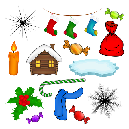 Christmas icon set, symbol, design. Winter vector illustration isolated on white background.のイラスト素材